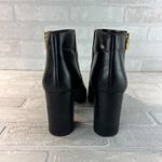 Michael Kors Michael Kors Ankle Booties Womens 9 Black Leather Gold Zipper Lock Stacked Heel Photo 2