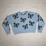 Debut  - Blue Jacquard Butterfly Crew Neck Cropped Sweater - Medium Photo 2