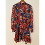 SundayUp Long Sleeve Dress Metallic Stripe Floral Front Tie Pussybow EUC Red Size L Photo 8