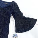 Alex Evenings Navy Blue Gold Lace Illusion V Neck Bell Sleeve Sheath Dress 14 Photo 6