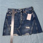 Free People  Skirt Size 24 Dark Wash Denim A Line Mini Button Fly We The Free Photo 2