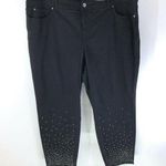 INC  Jeans Skinny Leg Tummy Control Ankle Mid Rise Rhinestones Raw Hem Black 24W Photo 0