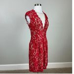 Aidan Mattox  Red Lace Deep V Open Backless Colorful Cocktail Party Dress Size 12 Photo 1