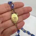 Vintage Rosary Blue Oval Beads Catholic Prayer Necklace Gold Tone Religious Photo 4