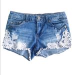 EMPYRE LOW Waist Distressed Y2K Lace Denim Jean Shorts Size 3 Blue Photo 2