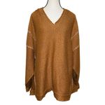 Free People  Pumpkin Knit Oversized Hoodie Drug Rug Baseball Stitch Size L Photo 1