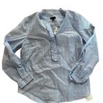 Talbots NWT PS Blue Striped Ruffle-Trim Cotton Metallic Blend Blouse Petite Photo 0