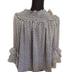 CeCe New NWT  Blue Floral Print Frilly Ruffles Top Size XL Lined Tiered Sleeves Photo 1