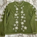 Croft & Barrow Green Snowflake Zip Up Cardigan Holiday Christmas Cozy Sweater Photo 0