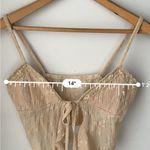 Source Unknown Lace Tie Front Beige Tan Cropped Spaghetti Strap Semi Sheer Tank Top Photo 5