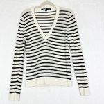 Veronica Beard  Dean Striped Linen V-Neck Sweater Size Large Breton Ribbed Photo 3