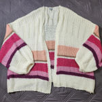Charlotte Russe Oversized Knit Cardigan Sweater XL White Pink Casual Puff Sleeve Photo 0