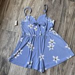 Aeropostale V Neck Sleeveless Floral Tie Back Stretch Romper Large NWT #102 Blue Photo 8