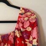 Free People  Red Pink Floral Ariana Smocked Puff Sleeve Long Sleeve Blouse Medium Photo 3