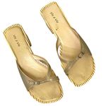 Retro Vis a Vie Gold Leather Wood Slide Sandals Size 9 Gold Photo 0