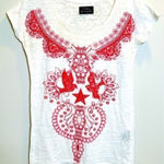 Torn By Ronny Kobo  Lightweight Graphic Tee Women's XS White Red Birds‎ Photo 0