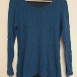 Vintage Cut Loose Long Sleeve Top Women Medium Blue Textured Stretch Boho Retro Photo 0