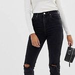ASOS High Rise Farleigh 'Slim' Mom Distressed Denim Jeans Washed Black Size 26 Photo 7