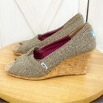 Toms  Wedge Heels Herringbone Tweed Peep‎ Toe Cork Brown Tan Size 8 Photo 1