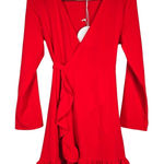 Princess Polly Agnetha Mini Dress Red Long Sleeve Wrap Ruffle Flounce Women's 8 Photo 0