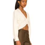 Line and Dot  White Ruched Crop Top SMALL Long Balloon Sleeves Plunging  $97 NEW Photo 2