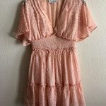 En Saison Caldera Shirred Gingham Vneck Barbie Peach Mini Dress S Orange Photo 9