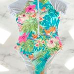 Bebe Tropical Floral One Piece with Mesh Sleeves Photo 1