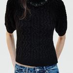 ZARA  High Collar Cable Knit Sweater With Tonal Beads & Shorts Sleeves Photo 0