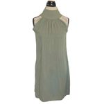 Womens Green Trapeze Dress High Mock Neckline Sleeveless Pleated Mini Sz Small Photo 3