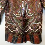 Etro Silk Wool Paisley Floral Top Size Small 46 Made in Italy Blouse Green Photo 3