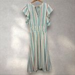 Rails  Iona Dress Seaview Stripe Blue‎ Smocked Waist Midi Dress Linen Blend Sz S Photo 2