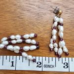 Garnet & Fresh Water Pearl Long Multiple Row Dangle Bead Pierced Earrings Red Photo 2