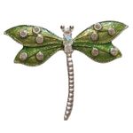 Green and Silvertone Dragonfly Brooch with Rhinestones Photo 0