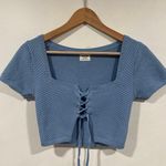 Cotton On Women’s Minimalist Cropped Knit front Tie Short Sleeve Sweater XS Blue Photo 1