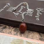 Handmade Red Jasper Pendant Necklace on Stainless Steel Chain 18” Photo 4