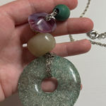 Chico's Vintage Long Green and Purple Pendant Necklace Photo 0