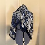Vintage 70s Scarf Shawl Abstract Blue Gray White Flowy 40” x 40” Korea Photo 3