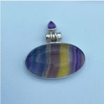 Rainbow Fluorite & Amethyst Sterling Silver Pendant Purple Photo 6
