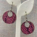 Purple Snakeskin Dangle Earrings Boho Round Silver Tone Drop Trendy Jewelry Photo 0