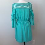 Si Style Turquoise Crochet Ruffle Sleeve Mini Dress Medium Blue Photo 8
