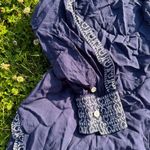 Gretchen Scott  Embroidered Notched Navy Peasant Top Photo 1