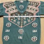 Kenneth Stevens Mint Green Peach Brown Vneck Knitted Sweater Small Vintage Photo 4