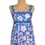Romantic Boho Blue Pink Floral Maxi Dress M Ruffle Hem Scallop Straps Festival Size M Photo 2
