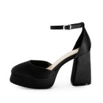 Modatope Women’s Black Satin Platform Chunky Block Heel Platform Pump Size 8 Photo 0