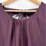 Le Marais Paris Silk Blouse Women's Medium Plum Ruffle Bow Back Sheer Roll Tab Purple Photo 2