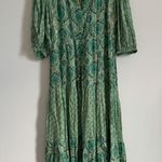 ZARA  Maxi Dress Green Metallic Gold Tiered Flowy Bohemian Size XS SMALL oversize Photo 1