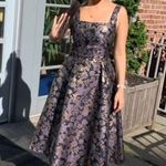 Francesca's Blue Gold Floral Metallic Sleeveless Midi Fit & Flare A-line Dress L Photo 2