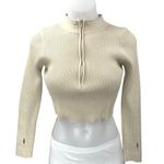 Princess Polly Beige Long Sleeve Ribbed Half Zip High Neck Crop Sweater Top S/M Photo 0