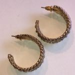 Gold Tone Chunky Retro Boho Textured Hoop Earrings Silver Photo 2