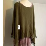 CARAMELA Women's  Olive Green Knit Poncho Shrug Poncho Photo 4